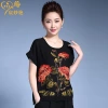 Wholesale of short sleeved T-shirts with printed patterns for middle-aged and elderly women's clothing, short tops for middle-aged mothers' decoration, and diamond-encrusted tops from manufacturers details Picture
